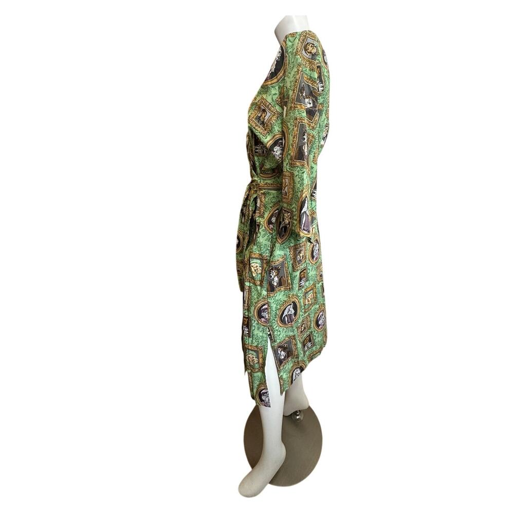 Printfresh Robe L/XL Organic Cotton Dog Print Kimono Green Belted Lounge - Picture 8 of 13